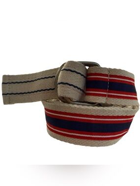 Nautical Patriotic Preppy Canvas Belt Red & Navy Blue Stripe D Ring 52” Unisex